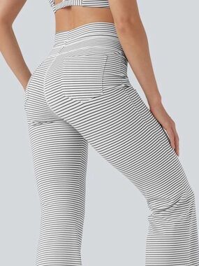 Halara High Waisted Drawstring Stripe Flare Yoga Pants with Pockets NWT